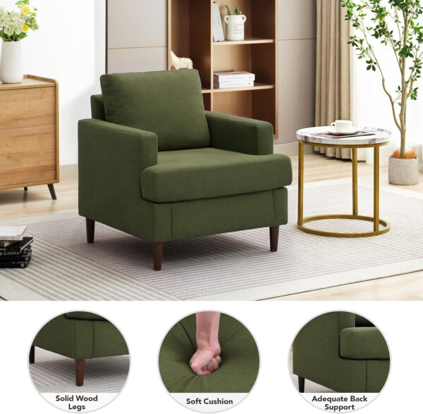 Mid-Century Accent Chair,Modern Linen Fabric Armchair for Living Room,Comfy Upholstered Reading Accent Chairs for Bedroom,Single Sofa Chair with Wood Legs (Light Grey, 1 Pack)