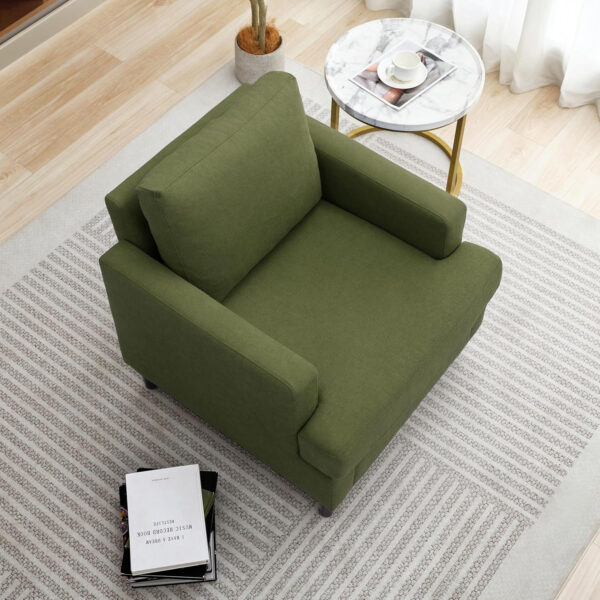 Mid-Century Accent Chair,Modern Linen Fabric Armchair for Living Room,Comfy Upholstered Reading Accent Chairs for Bedroom,Single Sofa Chair with Wood Legs (Light Grey, 1 Pack)