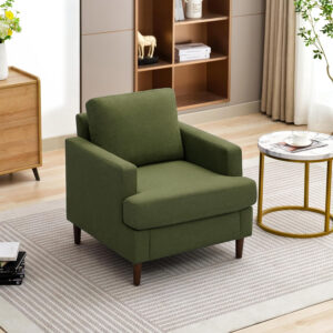 Mid-Century Accent Chair,Modern Linen Fabric Armchair for Living Room,Comfy Upholstered Reading Accent Chairs for Bedroom,Single Sofa Chair with Wood Legs (Light Grey, 1 Pack)