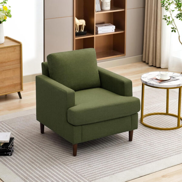 Mid-Century Accent Chair,Modern Linen Fabric Armchair for Living Room,Comfy Upholstered Reading Accent Chairs for Bedroom,Single Sofa Chair with Wood Legs (Light Grey, 1 Pack)