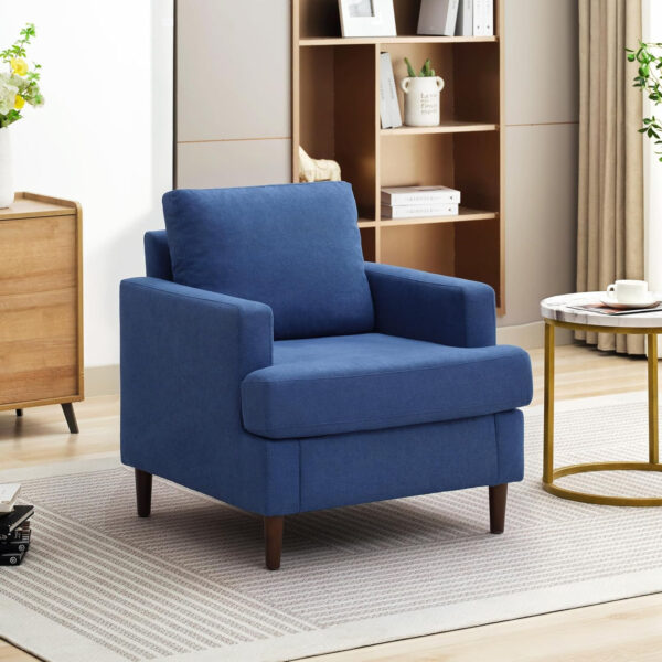 Mid-Century Accent Chair,Modern Linen Fabric Armchair for Living Room,Comfy Upholstered Reading Accent Chairs for Bedroom,Single Sofa Chair with Wood Legs (Light Grey, 1 Pack)