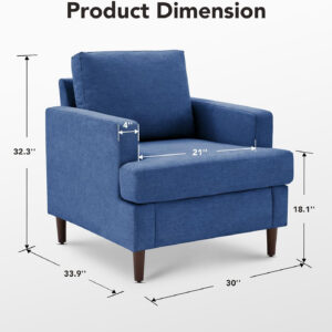 Mid-Century Accent Chair,Modern Linen Fabric Armchair for Living Room,Comfy Upholstered Reading Accent Chairs for Bedroom,Single Sofa Chair with Wood Legs (Light Grey, 1 Pack)