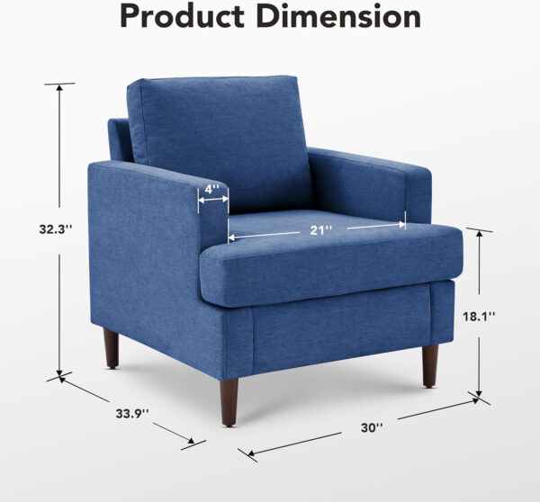 Mid-Century Accent Chair,Modern Linen Fabric Armchair for Living Room,Comfy Upholstered Reading Accent Chairs for Bedroom,Single Sofa Chair with Wood Legs (Light Grey, 1 Pack)