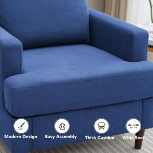 Mid-Century Accent Chair,Modern Linen Fabric Armchair for Living Room,Comfy Upholstered Reading Accent Chairs for Bedroom,Single Sofa Chair with Wood Legs (Light Grey, 1 Pack)