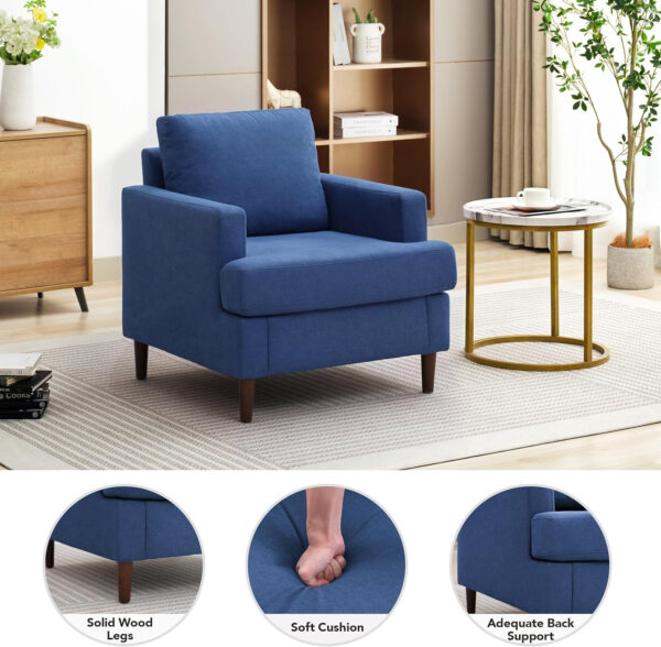 Mid-Century Accent Chair,Modern Linen Fabric Armchair for Living Room,Comfy Upholstered Reading Accent Chairs for Bedroom,Single Sofa Chair with Wood Legs (Light Grey, 1 Pack)