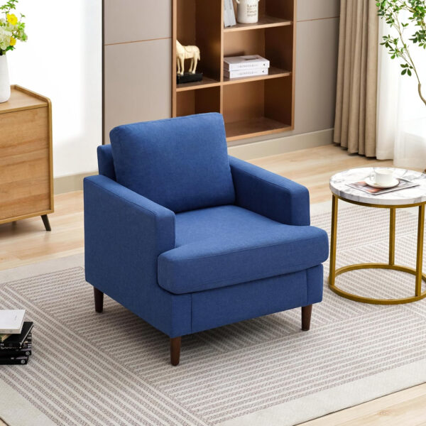 Mid-Century Accent Chair,Modern Linen Fabric Armchair for Living Room,Comfy Upholstered Reading Accent Chairs for Bedroom,Single Sofa Chair with Wood Legs (Light Grey, 1 Pack)