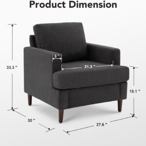 Mid-Century Accent Chair,Modern Linen Fabric Armchair for Living Room,Comfy Upholstered Reading Accent Chairs for Bedroom,Single Sofa Chair with Wood Legs (Light Grey, 1 Pack)
