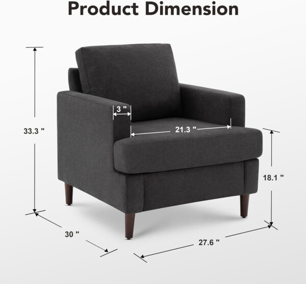 Mid-Century Accent Chair,Modern Linen Fabric Armchair for Living Room,Comfy Upholstered Reading Accent Chairs for Bedroom,Single Sofa Chair with Wood Legs (Light Grey, 1 Pack)