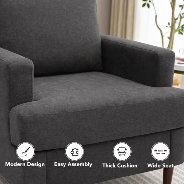 Mid-Century Accent Chair,Modern Linen Fabric Armchair for Living Room,Comfy Upholstered Reading Accent Chairs for Bedroom,Single Sofa Chair with Wood Legs (Light Grey, 1 Pack)