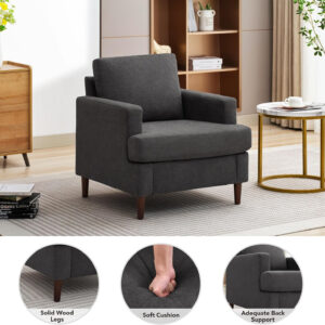 Mid-Century Accent Chair,Modern Linen Fabric Armchair for Living Room,Comfy Upholstered Reading Accent Chairs for Bedroom,Single Sofa Chair with Wood Legs (Light Grey, 1 Pack)