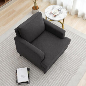 Mid-Century Accent Chair,Modern Linen Fabric Armchair for Living Room,Comfy Upholstered Reading Accent Chairs for Bedroom,Single Sofa Chair with Wood Legs (Light Grey, 1 Pack)