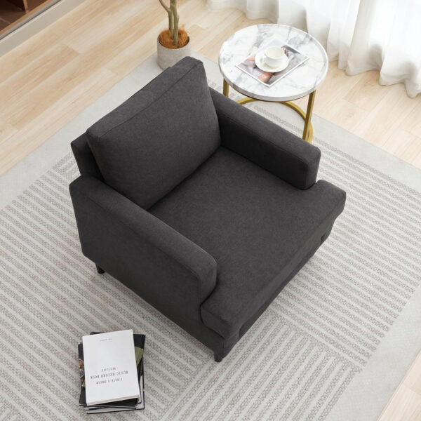 Mid-Century Accent Chair,Modern Linen Fabric Armchair for Living Room,Comfy Upholstered Reading Accent Chairs for Bedroom,Single Sofa Chair with Wood Legs (Light Grey, 1 Pack)