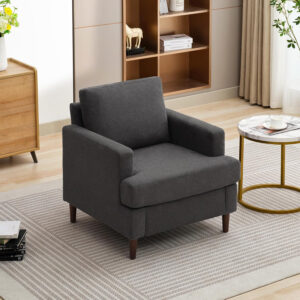 Mid-Century Accent Chair,Modern Linen Fabric Armchair for Living Room,Comfy Upholstered Reading Accent Chairs for Bedroom,Single Sofa Chair with Wood Legs (Light Grey, 1 Pack)