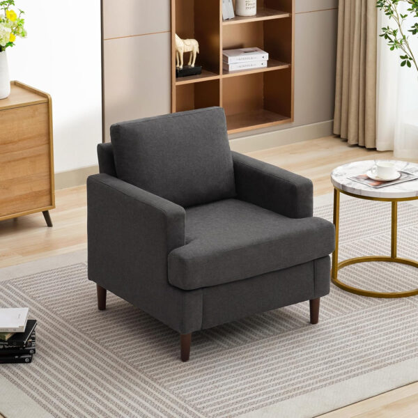 Mid-Century Accent Chair,Modern Linen Fabric Armchair for Living Room,Comfy Upholstered Reading Accent Chairs for Bedroom,Single Sofa Chair with Wood Legs (Light Grey, 1 Pack)