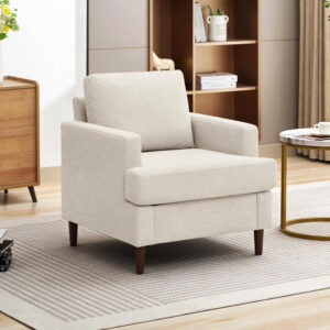 Mid-Century Accent Chair,Modern Linen Fabric Armchair for Living Room,Comfy Upholstered Reading Accent Chairs for Bedroom,Single Sofa Chair with Wood Legs (Light Grey, 1 Pack)