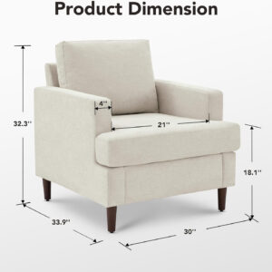 Mid-Century Accent Chair,Modern Linen Fabric Armchair for Living Room,Comfy Upholstered Reading Accent Chairs for Bedroom,Single Sofa Chair with Wood Legs (Light Grey, 1 Pack)