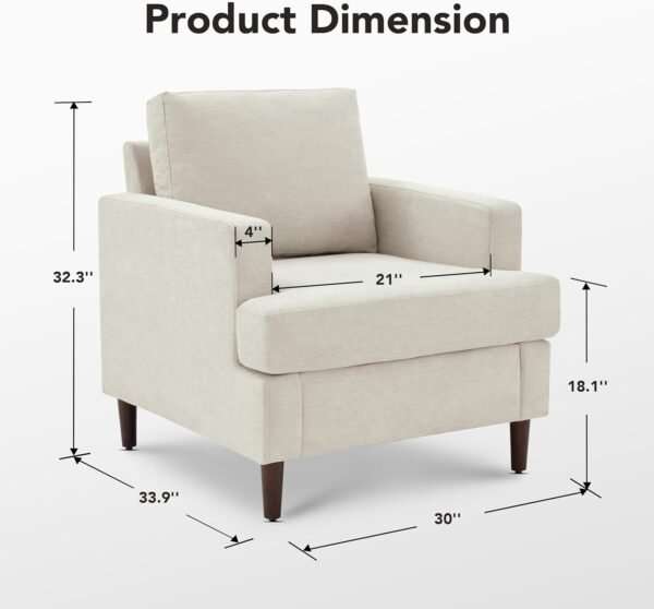 Mid-Century Accent Chair,Modern Linen Fabric Armchair for Living Room,Comfy Upholstered Reading Accent Chairs for Bedroom,Single Sofa Chair with Wood Legs (Light Grey, 1 Pack)
