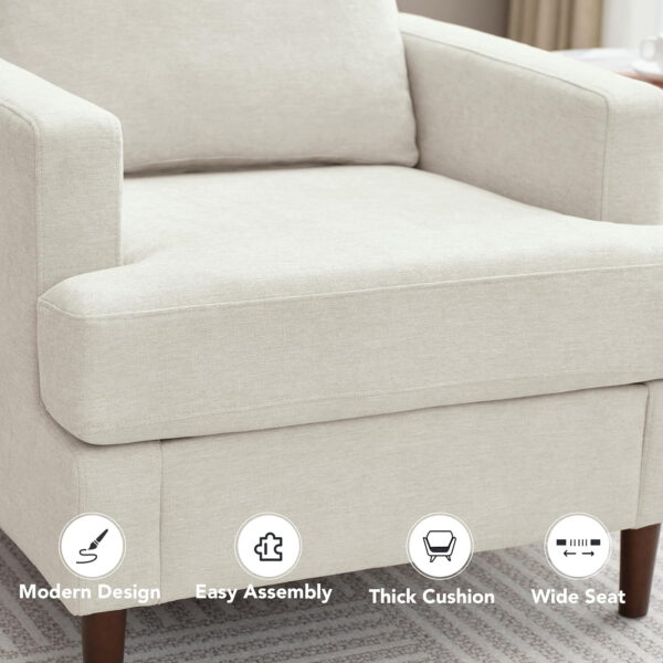 Mid-Century Accent Chair,Modern Linen Fabric Armchair for Living Room,Comfy Upholstered Reading Accent Chairs for Bedroom,Single Sofa Chair with Wood Legs (Light Grey, 1 Pack)