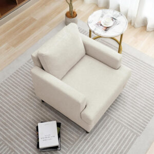 Mid-Century Accent Chair,Modern Linen Fabric Armchair for Living Room,Comfy Upholstered Reading Accent Chairs for Bedroom,Single Sofa Chair with Wood Legs (Light Grey, 1 Pack)