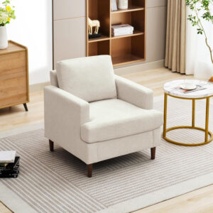 Mid-Century Accent Chair,Modern Linen Fabric Armchair for Living Room,Comfy Upholstered Reading Accent Chairs for Bedroom,Single Sofa Chair with Wood Legs (Light Grey, 1 Pack)