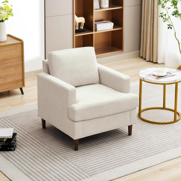 Mid-Century Accent Chair,Modern Linen Fabric Armchair for Living Room,Comfy Upholstered Reading Accent Chairs for Bedroom,Single Sofa Chair with Wood Legs (Light Grey, 1 Pack)