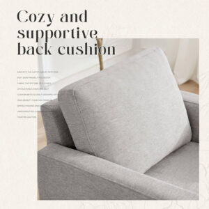 Mid-Century Accent Chair,Modern Linen Fabric Armchair for Living Room,Comfy Upholstered Reading Accent Chairs for Bedroom,Single Sofa Chair with Wood Legs (Light Grey, 1 Pack)