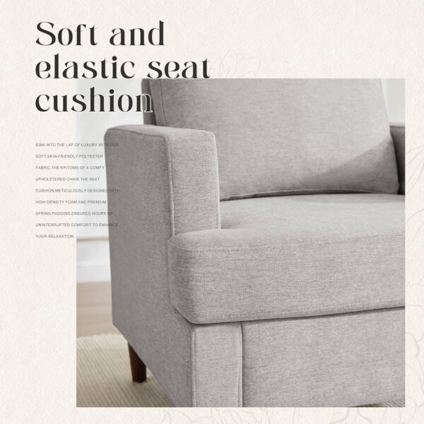 Mid-Century Accent Chair,Modern Linen Fabric Armchair for Living Room,Comfy Upholstered Reading Accent Chairs for Bedroom,Single Sofa Chair with Wood Legs (Light Grey, 1 Pack)
