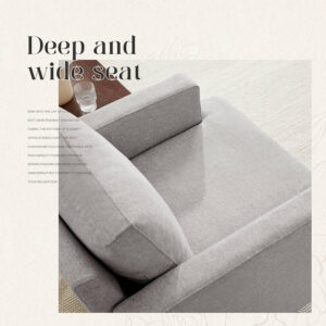 Mid-Century Accent Chair,Modern Linen Fabric Armchair for Living Room,Comfy Upholstered Reading Accent Chairs for Bedroom,Single Sofa Chair with Wood Legs (Light Grey, 1 Pack)