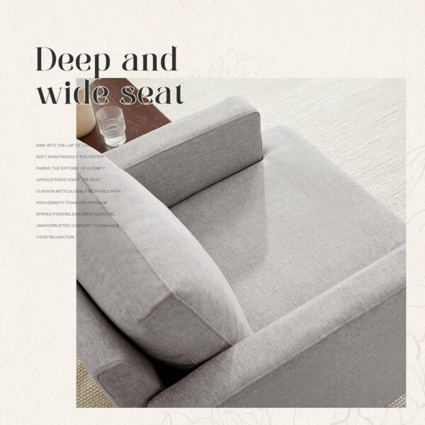 Mid-Century Accent Chair,Modern Linen Fabric Armchair for Living Room,Comfy Upholstered Reading Accent Chairs for Bedroom,Single Sofa Chair with Wood Legs (Light Grey, 1 Pack)