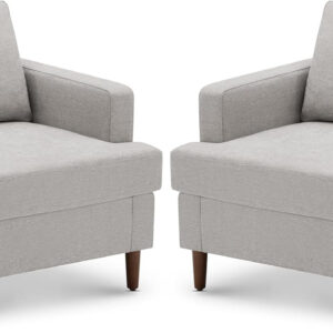 Mid-Century Accent Chair,Modern Linen Fabric Armchair for Living Room,Comfy Upholstered Reading Accent Chairs for Bedroom,Single Sofa Chair with Wood Legs (Light Grey, 1 Pack)