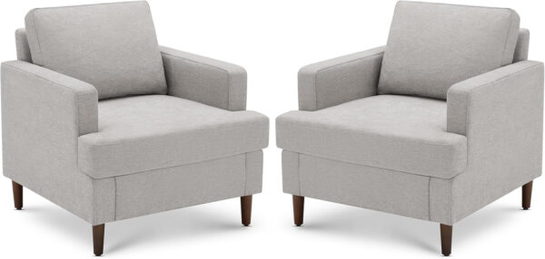 Mid-Century Accent Chair,Modern Linen Fabric Armchair for Living Room,Comfy Upholstered Reading Accent Chairs for Bedroom,Single Sofa Chair with Wood Legs (Light Grey, 1 Pack)