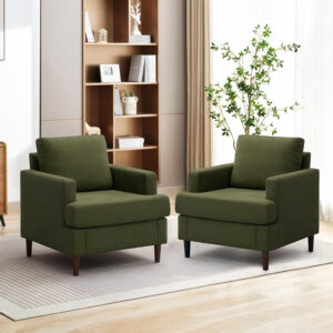 Mid-Century Accent Chair,Modern Linen Fabric Armchair for Living Room,Comfy Upholstered Reading Accent Chairs for Bedroom,Single Sofa Chair with Wood Legs (Light Grey, 1 Pack)