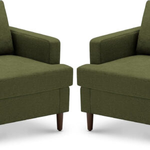 Mid-Century Accent Chair,Modern Linen Fabric Armchair for Living Room,Comfy Upholstered Reading Accent Chairs for Bedroom,Single Sofa Chair with Wood Legs (Light Grey, 1 Pack)