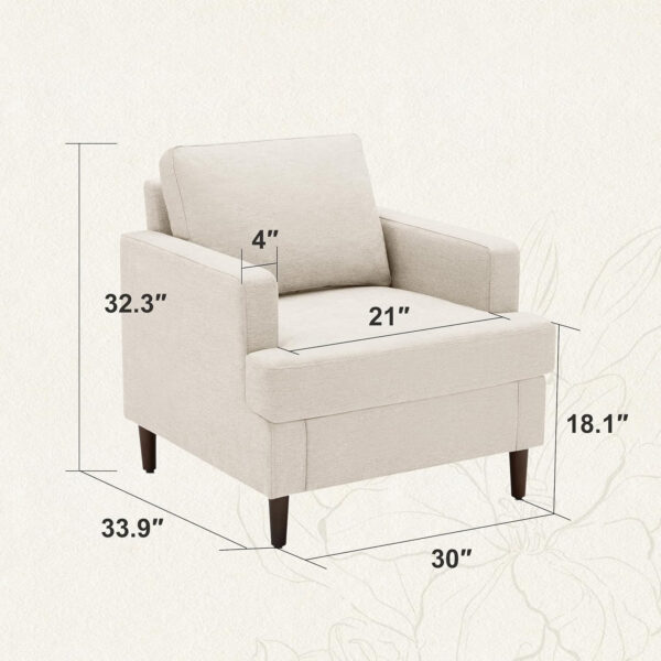Mid-Century Accent Chair,Modern Linen Fabric Armchair for Living Room,Comfy Upholstered Reading Accent Chairs for Bedroom,Single Sofa Chair with Wood Legs (Light Grey, 1 Pack)