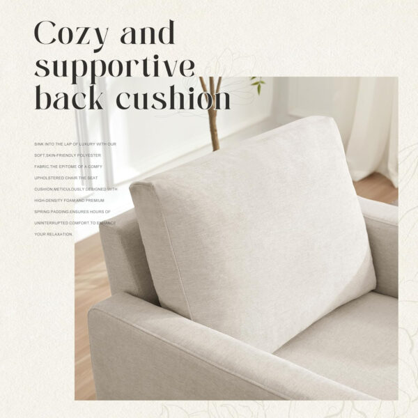 Mid-Century Accent Chair,Modern Linen Fabric Armchair for Living Room,Comfy Upholstered Reading Accent Chairs for Bedroom,Single Sofa Chair with Wood Legs (Light Grey, 1 Pack)
