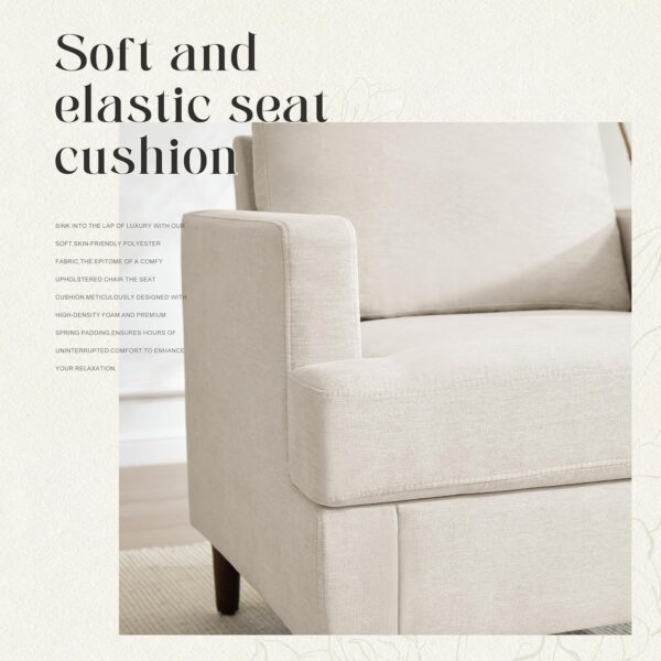Mid-Century Accent Chair,Modern Linen Fabric Armchair for Living Room,Comfy Upholstered Reading Accent Chairs for Bedroom,Single Sofa Chair with Wood Legs (Light Grey, 1 Pack)