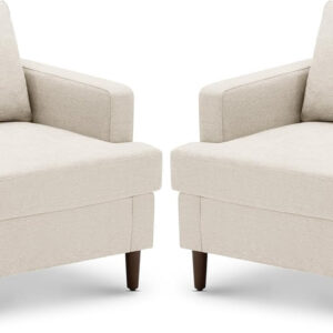 Mid-Century Accent Chair,Modern Linen Fabric Armchair for Living Room,Comfy Upholstered Reading Accent Chairs for Bedroom,Single Sofa Chair with Wood Legs (Light Grey, 1 Pack)