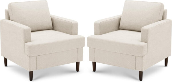Mid-Century Accent Chair,Modern Linen Fabric Armchair for Living Room,Comfy Upholstered Reading Accent Chairs for Bedroom,Single Sofa Chair with Wood Legs (Light Grey, 1 Pack)