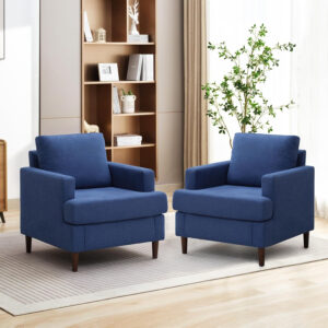 Mid-Century Accent Chair,Modern Linen Fabric Armchair for Living Room,Comfy Upholstered Reading Accent Chairs for Bedroom,Single Sofa Chair with Wood Legs (Light Grey, 1 Pack)