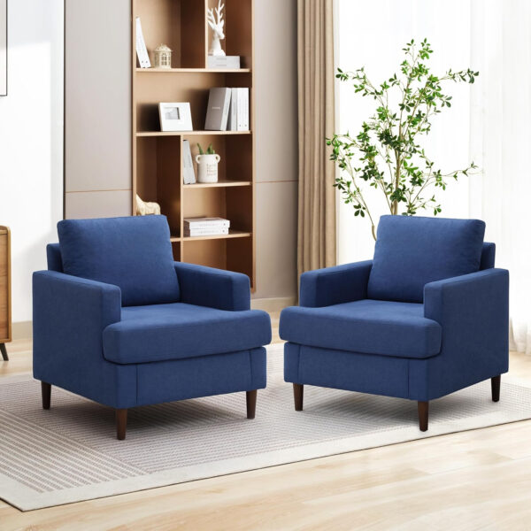 Mid-Century Accent Chair,Modern Linen Fabric Armchair for Living Room,Comfy Upholstered Reading Accent Chairs for Bedroom,Single Sofa Chair with Wood Legs (Light Grey, 1 Pack)