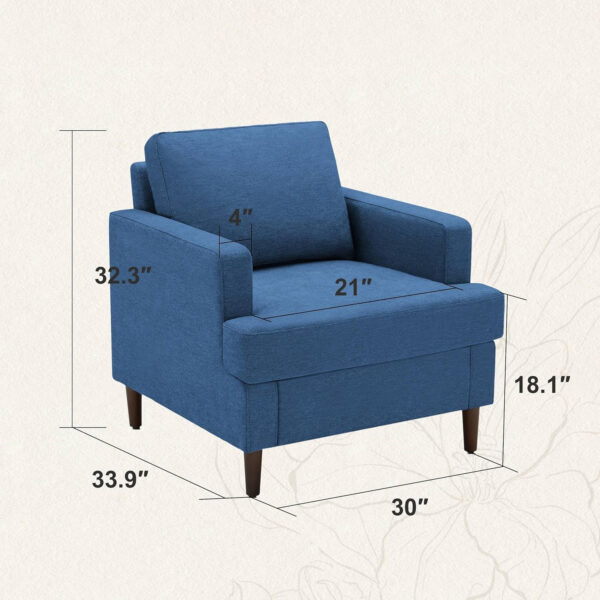 Mid-Century Accent Chair,Modern Linen Fabric Armchair for Living Room,Comfy Upholstered Reading Accent Chairs for Bedroom,Single Sofa Chair with Wood Legs (Light Grey, 1 Pack)