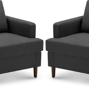 Mid-Century Accent Chair,Modern Linen Fabric Armchair for Living Room,Comfy Upholstered Reading Accent Chairs for Bedroom,Single Sofa Chair with Wood Legs (Light Grey, 1 Pack)