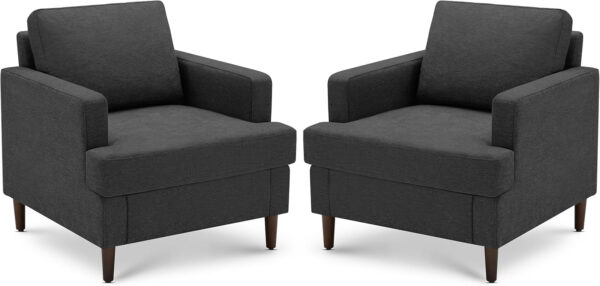 Mid-Century Accent Chair,Modern Linen Fabric Armchair for Living Room,Comfy Upholstered Reading Accent Chairs for Bedroom,Single Sofa Chair with Wood Legs (Light Grey, 1 Pack)