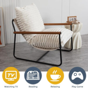 MAXYOYO Accent Chair, Sherpa Arm Chair for Living Room, Mid Century Modern Accent Chairs, Boucle Reading Bedroom Chair, Teddy Armchair, Wooden Arms Metal Frame