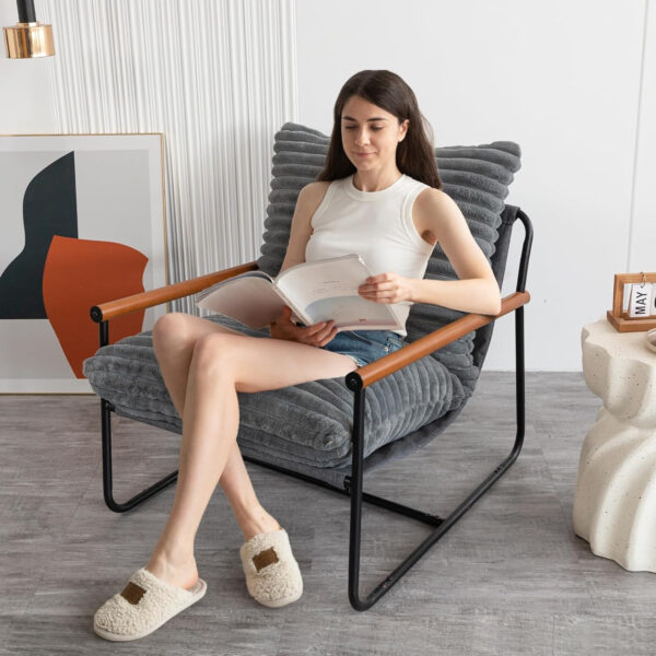 MAXYOYO Accent Chair, Sherpa Arm Chair for Living Room, Mid Century Modern Accent Chairs, Boucle Reading Bedroom Chair, Teddy Armchair, Wooden Arms Metal Frame