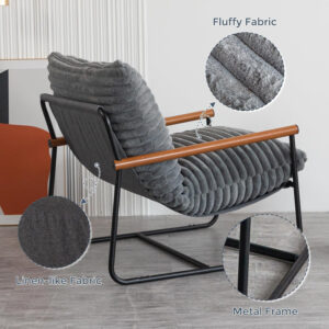 MAXYOYO Accent Chair, Sherpa Arm Chair for Living Room, Mid Century Modern Accent Chairs, Boucle Reading Bedroom Chair, Teddy Armchair, Wooden Arms Metal Frame