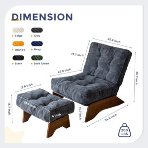 68881333c9d1a154542e3d14bc2879b5e7bd314b34d2704f7c17e.jpg MAXYOYO Accent Chair with Ottoman Adjustable Backrest, Tufted Living Room Chair Upholstered Lounge Chair with Footrest Set, Modern Chair Cozy Reclining Chair for Reading Room, Dark Grey