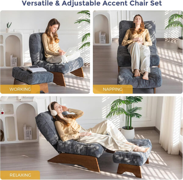 6888133595e3be22ac1b99ffc6833fdd8aa063e88874bac6df311.jpg MAXYOYO Accent Chair with Ottoman Adjustable Backrest, Tufted Living Room Chair Upholstered Lounge Chair with Footrest Set, Modern Chair Cozy Reclining Chair for Reading Room, Dark Grey