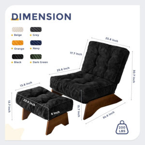 6888134d2b885c2bb214d0fa6948d801ada60dc6b93d31bbe5448.jpg MAXYOYO Accent Chair with Ottoman Adjustable Backrest, Tufted Living Room Chair Upholstered Lounge Chair with Footrest Set, Modern Chair Cozy Reclining Chair for Reading Room, Dark Grey