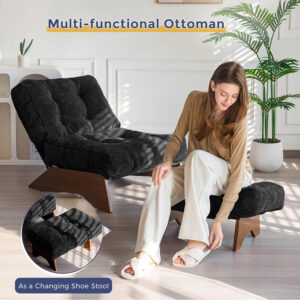 68881354587cb1c28b2028e8edaee3e1f22e73ba3a79c4ff442d5.jpg MAXYOYO Accent Chair with Ottoman Adjustable Backrest, Tufted Living Room Chair Upholstered Lounge Chair with Footrest Set, Modern Chair Cozy Reclining Chair for Reading Room, Dark Grey